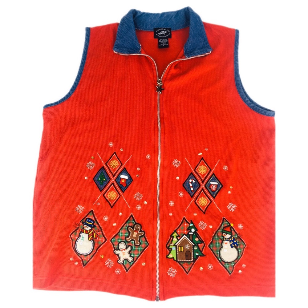 Ugly Christmas Sweater Vest Red Sz L Zip Up
